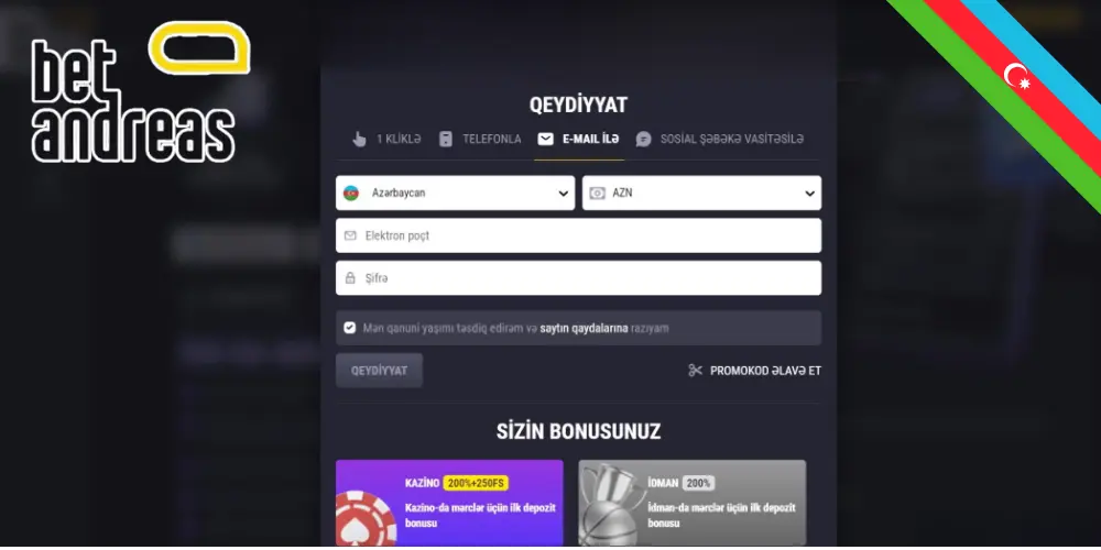 Betandreas Online Casino-da qeydiyyatdan keçin